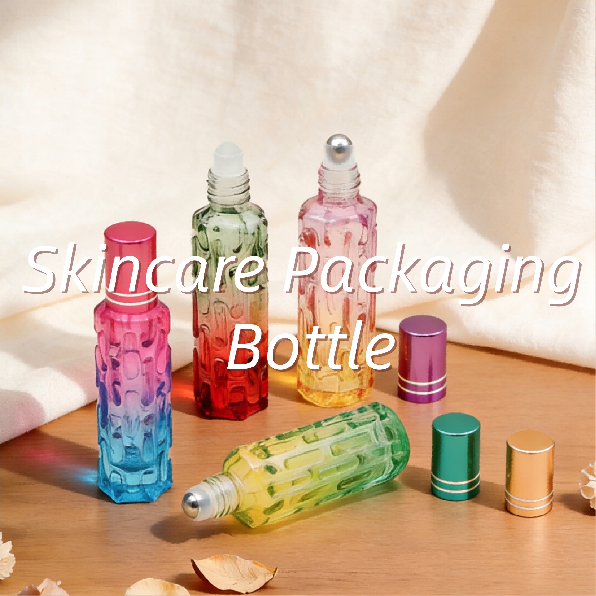 Gradient colorful glass roller ball bottles, empty essential oil perfume skincare roll on packaging bottles